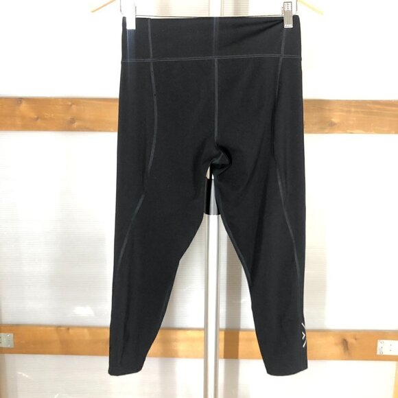 Sz‎ L- 2XU Midrise Black Silver Cropped Compression Leggings Tights - Picture 2 of 10